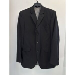 JF J.Ferrar Suit Jacket Mens 40L Black Pinstripe Modern Fit 3 Button Blazer Wool